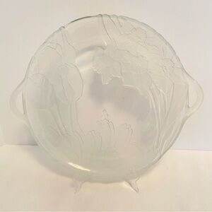 Satin Bouquet Hand Decorated Crystal 13" Round Platter Tulip Daffodil Crocus